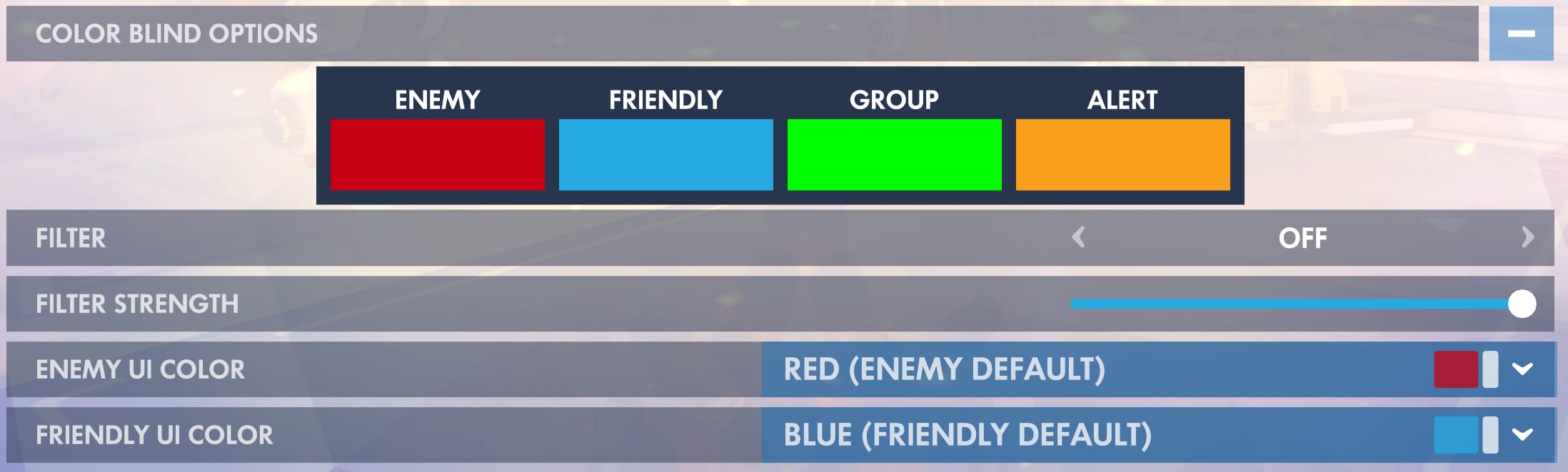 Overwatch's options have multiple setting regarding colors